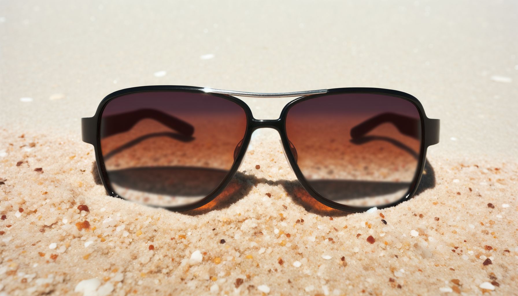 black Ray-Ban Wayfarer sunglasses on beach sand